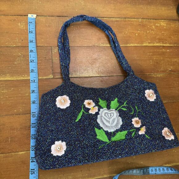 Vintage Blue Floral Beaded Handbag Indie Fairy Purse Boho 90s - Picture 6 of 11